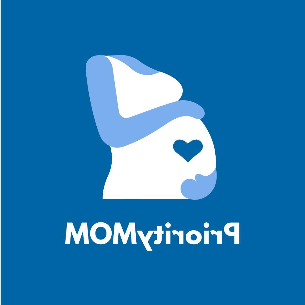 A digital graphic of a woman holding her pregnant belly, along with the words "Priority MOM"